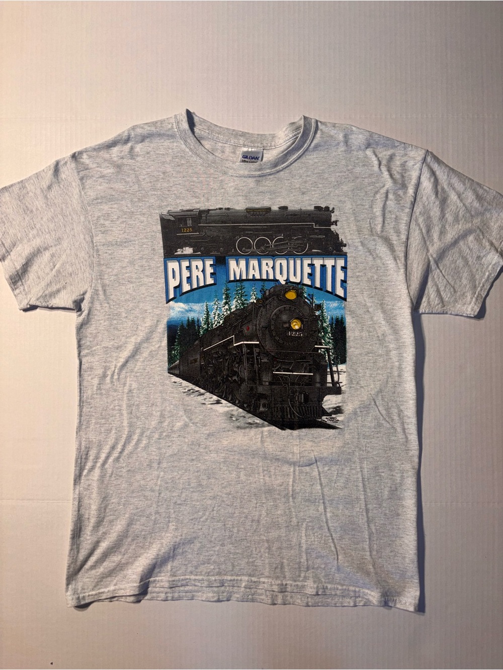 Vtg Pere Marquette Railroad Steam Engine Locomotive Train Nature T-shirt Sz L